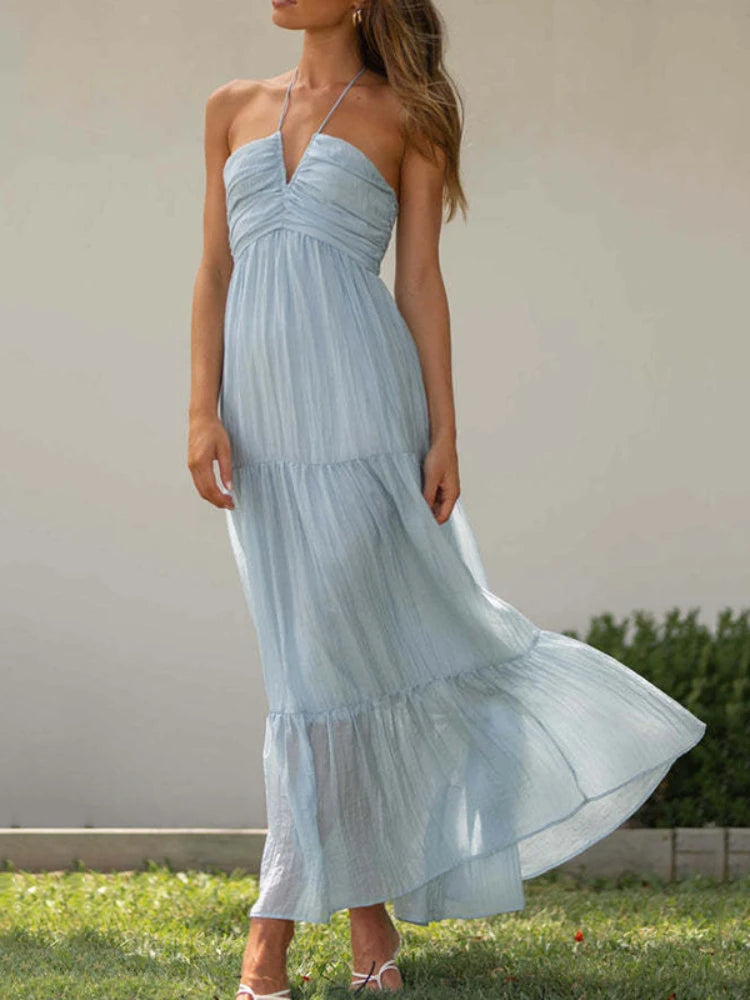 Chiffon Halter Floral Maxi Dress
