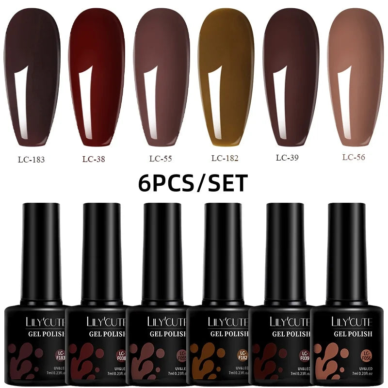 Winter Coffee Brown Gel Nail Polish Set