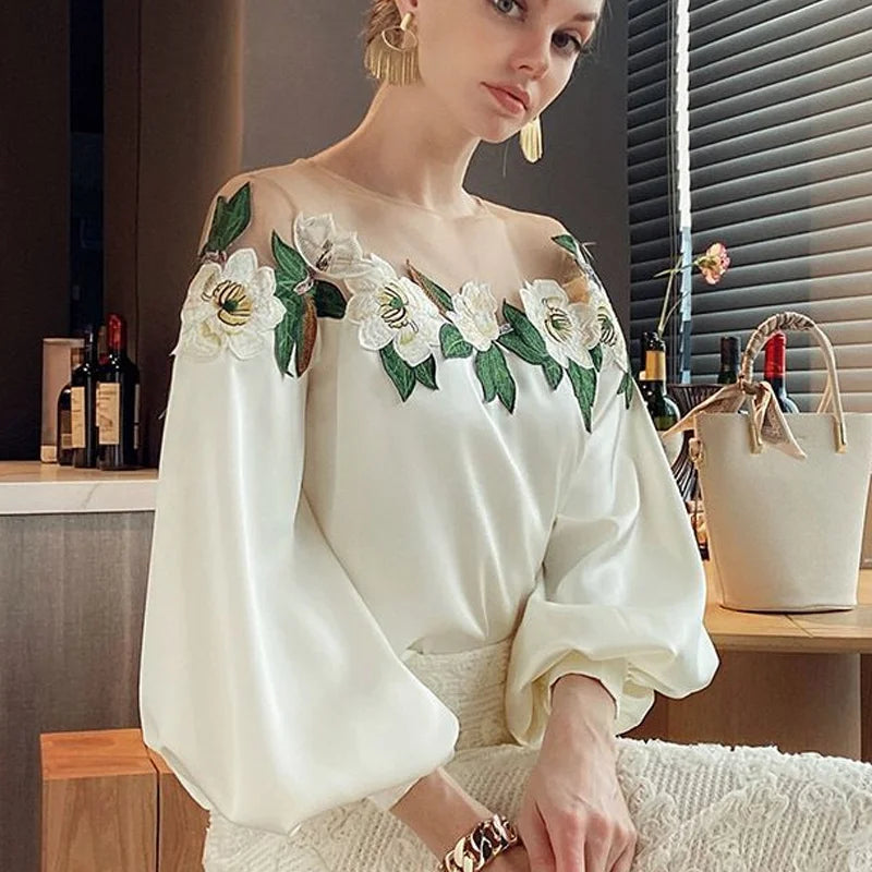 Embroidered Satin Blouse