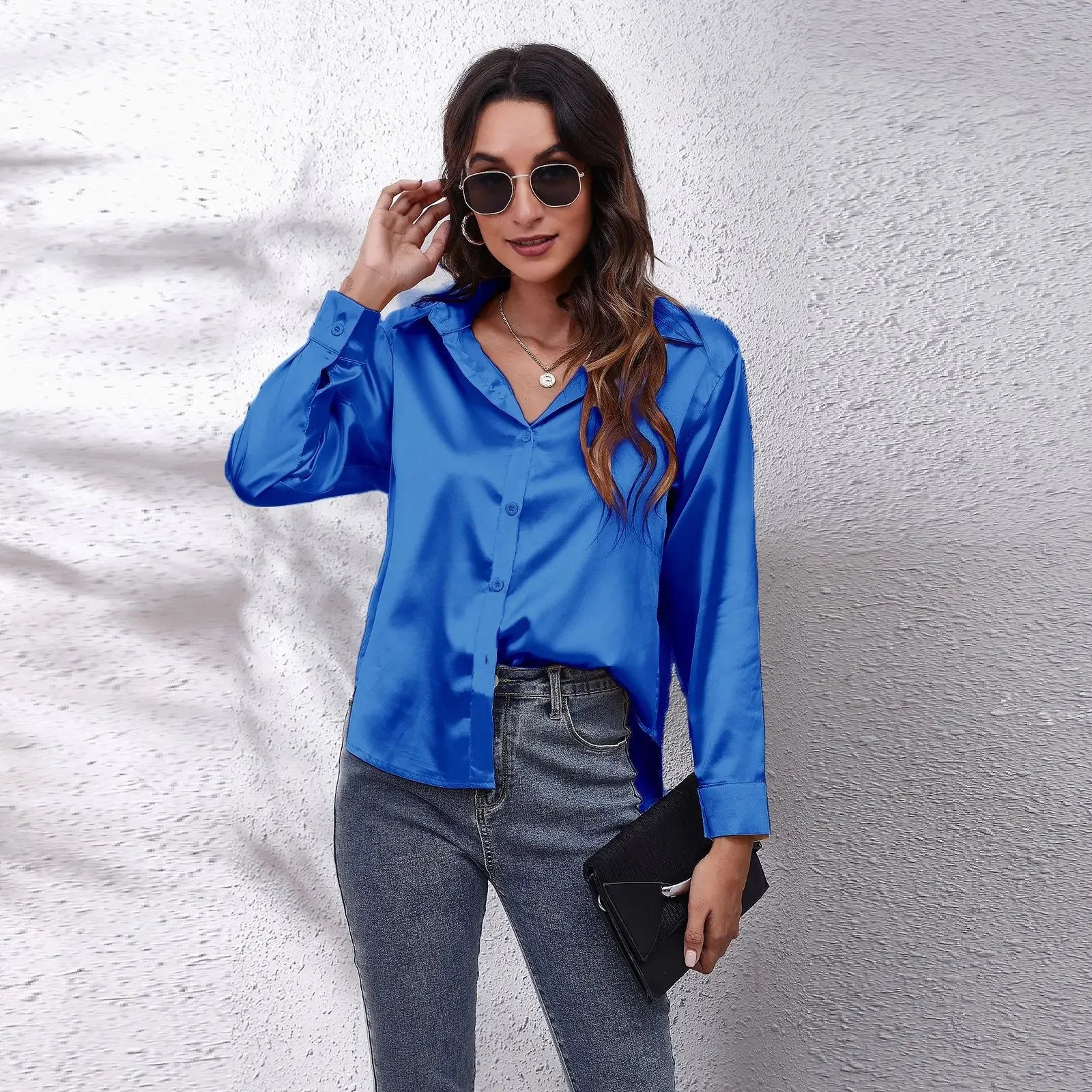 Elegant Satin Silk Long Sleeve Button-Up Shirt