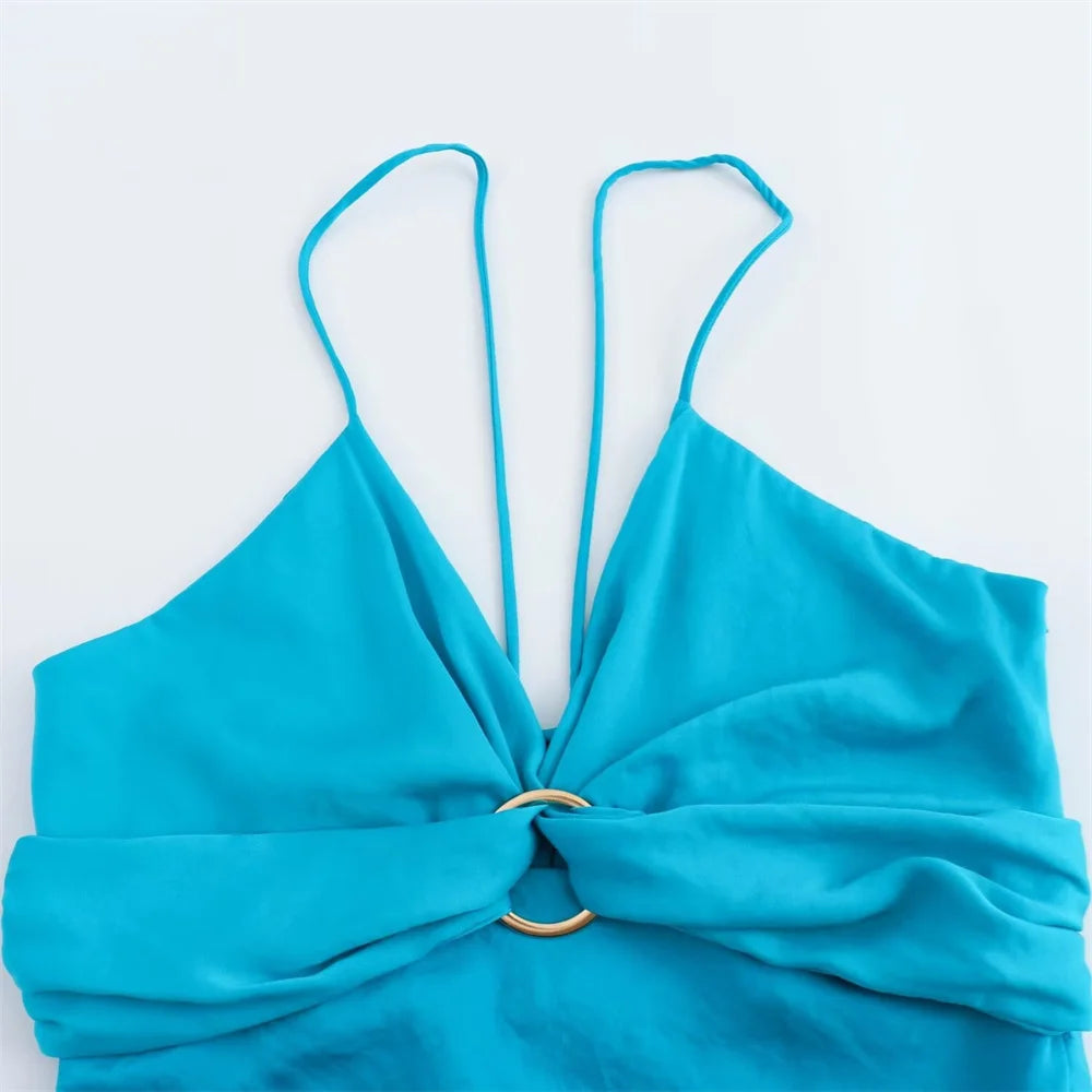 Retro Silk Satin Midi Dress