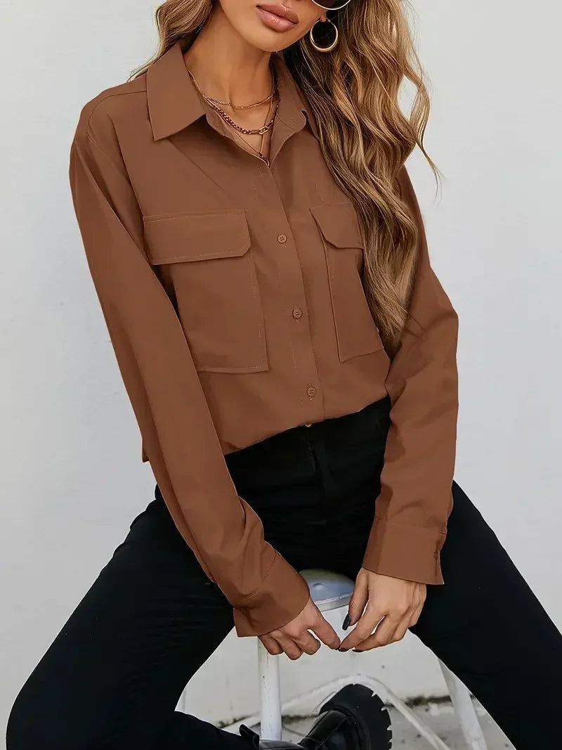 Plus Size Solid Button-Up Blouse