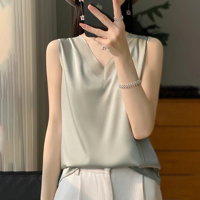 Faux Silk Short Sleeve T-Shirt