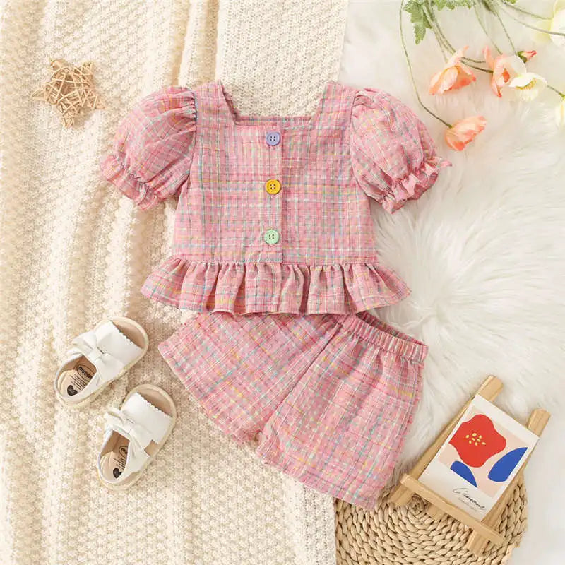 Summer Baby Girl Plaid Top and Shorts