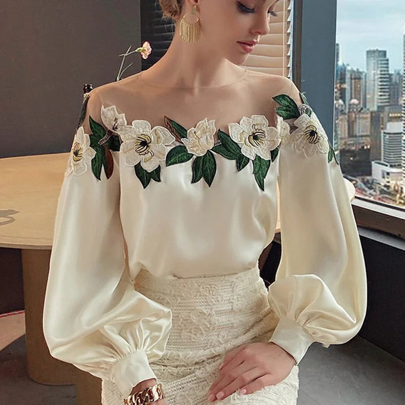 Embroidered Satin Blouse