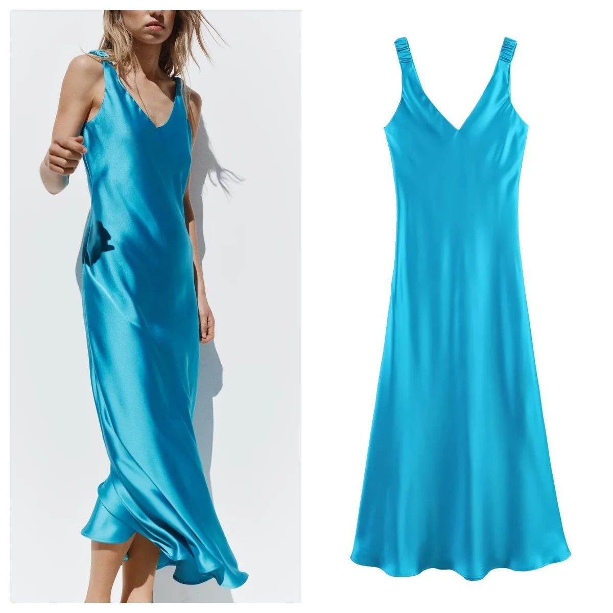 Elegant Silk Satin Long Slip Dress