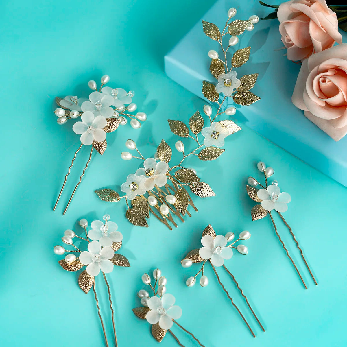 Elegant Metal Leaf Hair Comb and Pin Set