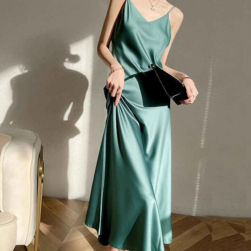 Vintage Satin Spaghetti Strap Maxi Dress