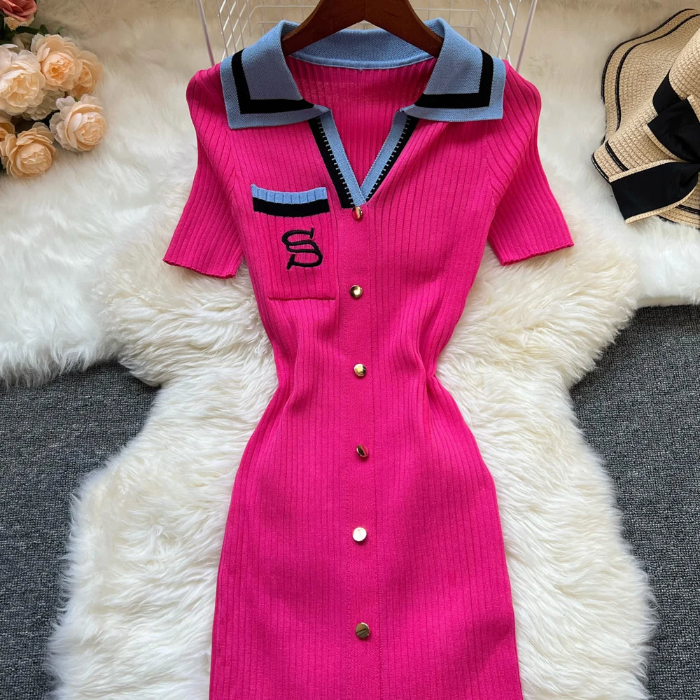 Y2K Embroidered Knitted Bodycon Dress