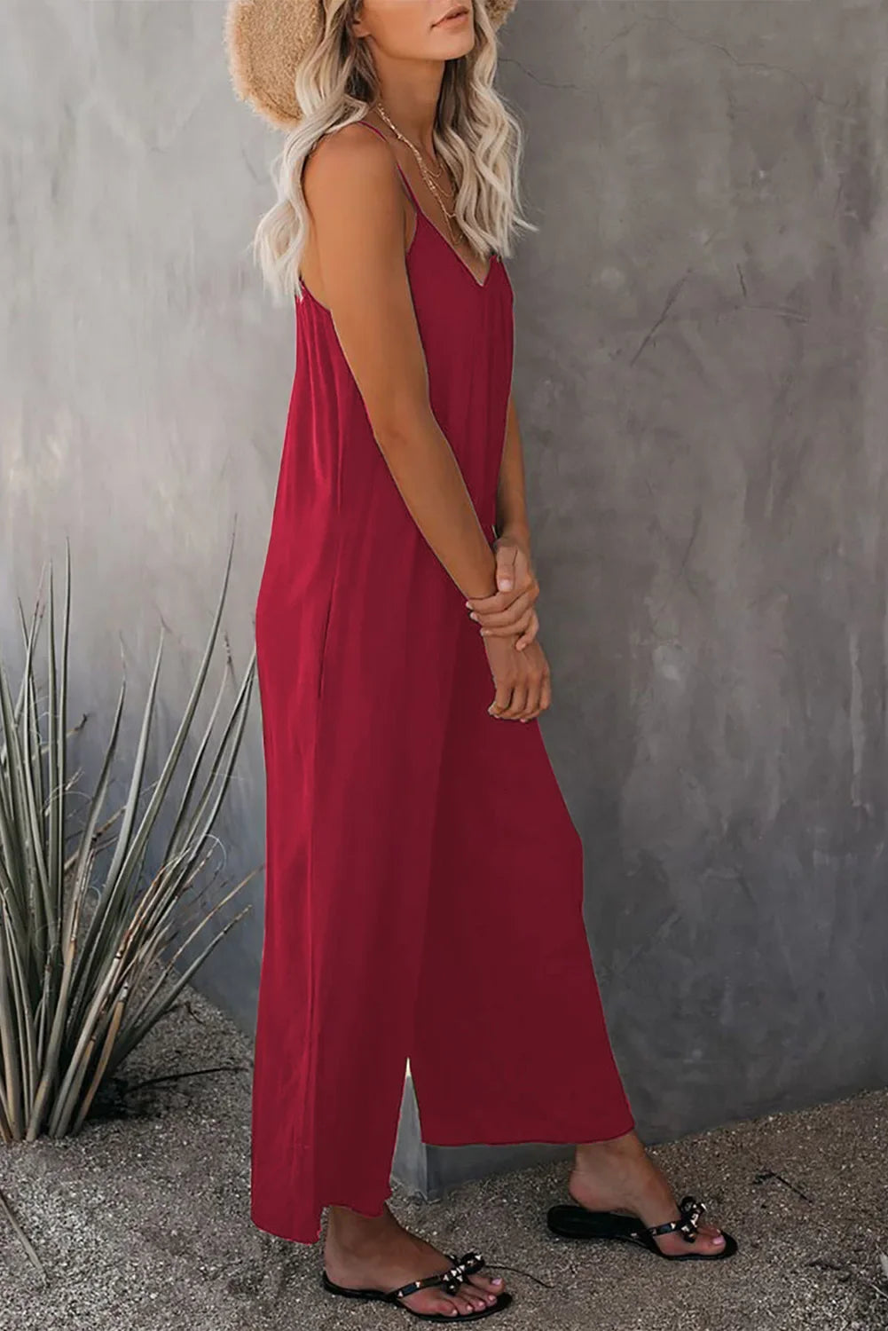 Summer Solid Color Pocket Jumpsuit