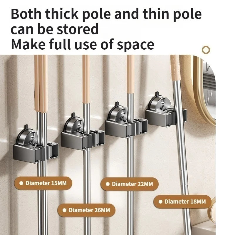 No-Drill Suction Mop Rack