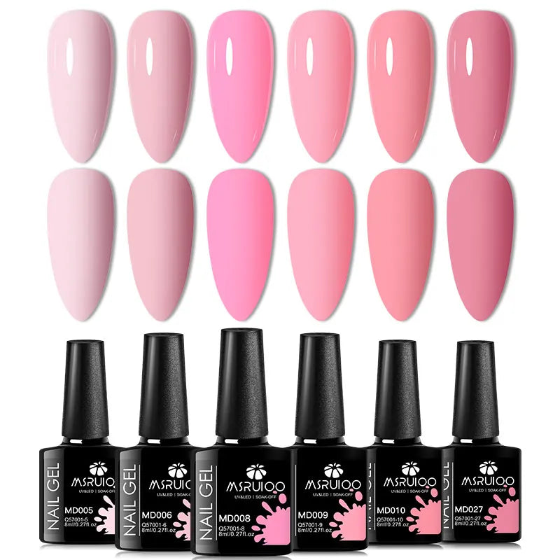 6-Piece Nude Pink Red Glitter Gel Nail Polish Set