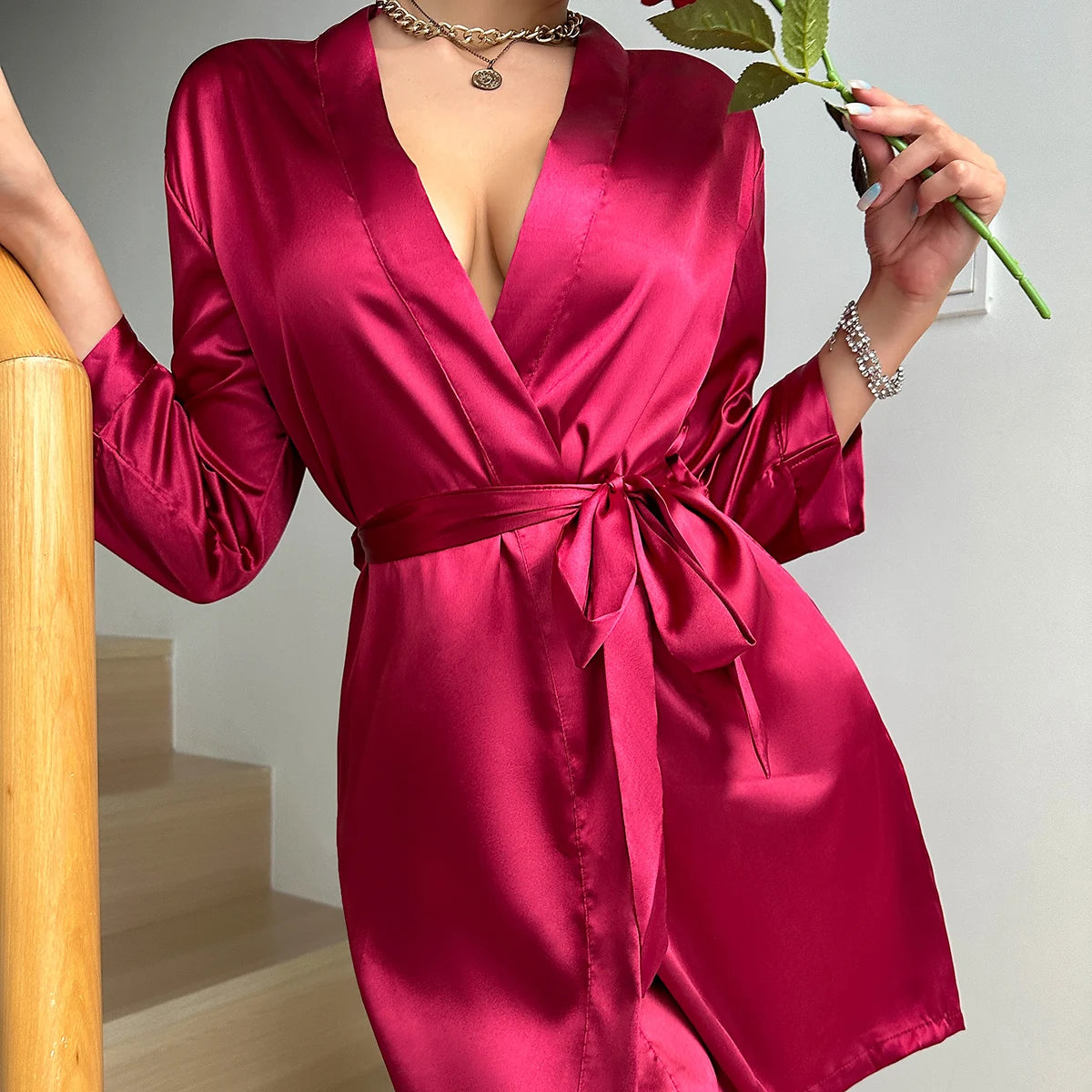 Summer Lace-Up Ice Silk Bathrobe Pajamas