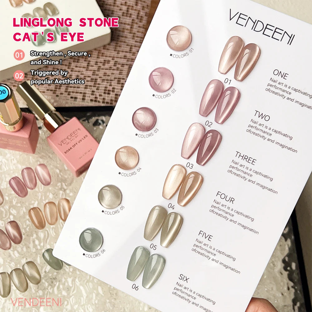 Vendeeni 6-Color Magnetic Cat Eye Pink Gel Polish Set