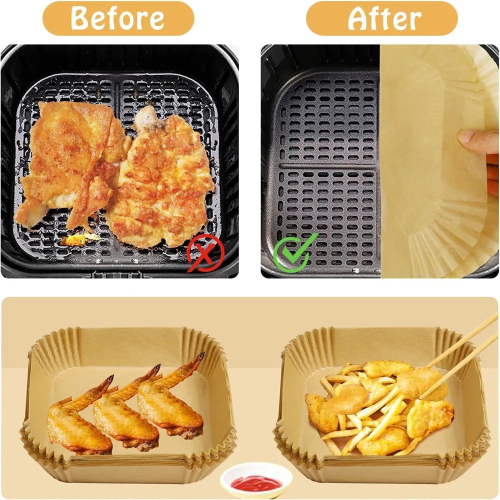 50/100pcs Non-Stick Air Fryer Disposable Square Baking Liners