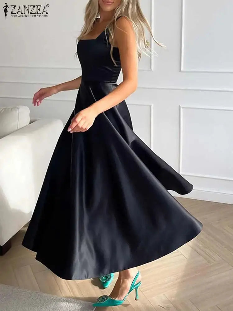 Elegant Satin Silk Square Neck Maxi Dress