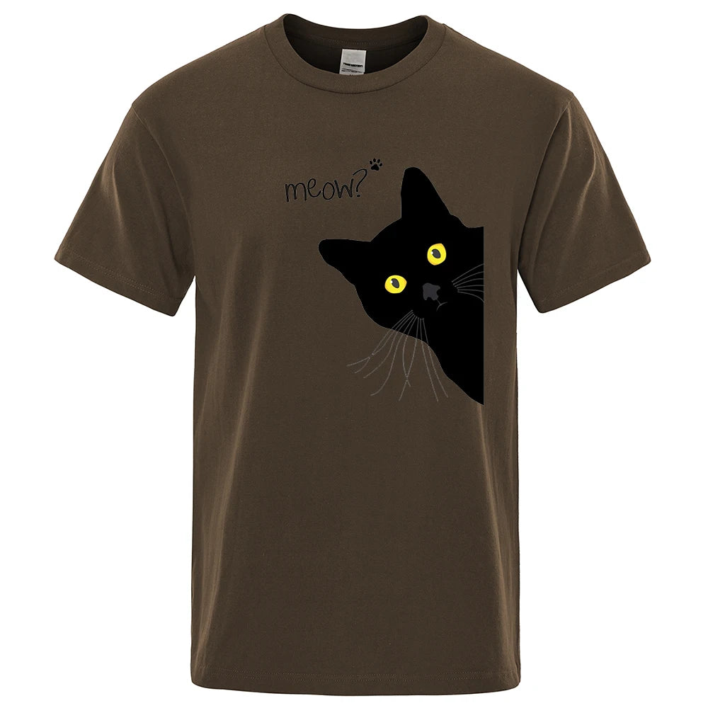 Meow Black Cat Print T-Shirts