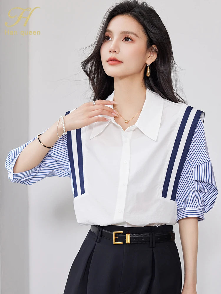 Korean Striped Chiffon Blouse