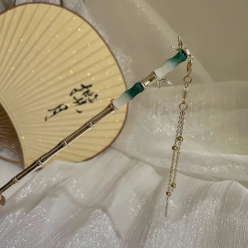 Elegant Chinese Enameled Flower Tassel Hairpin