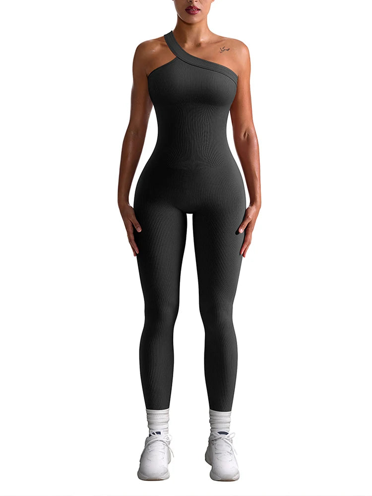 Ribbed One Shoulder Seamless Jumpsuit