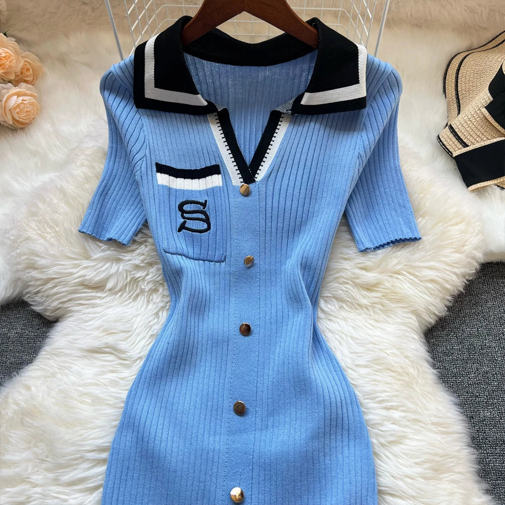 Y2K Embroidered Knitted Bodycon Dress