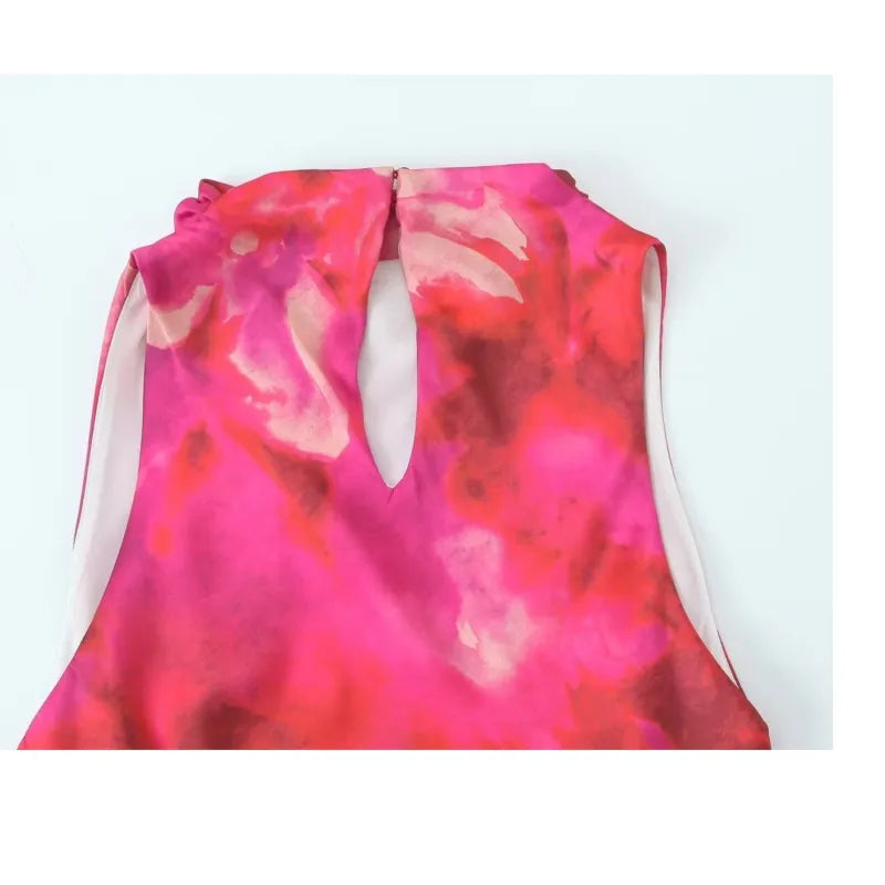 Elegant Printed Satin Midi Dress