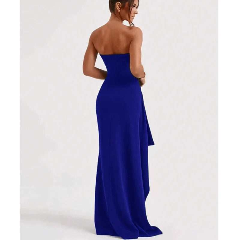 Elegant Strapless Backless High Slit Dress