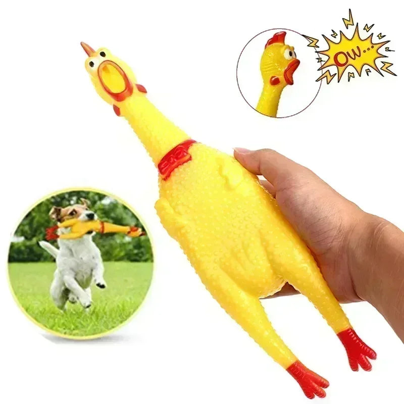 Fun Yellow Rubber Squeak Chicken Toy for Dogs and Cats