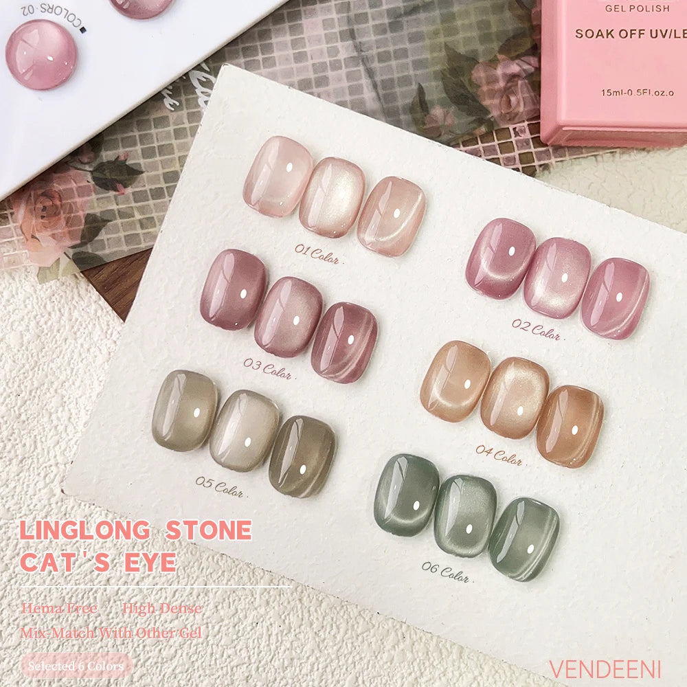 Vendeeni 6-Color Magnetic Cat Eye Pink Gel Polish Set