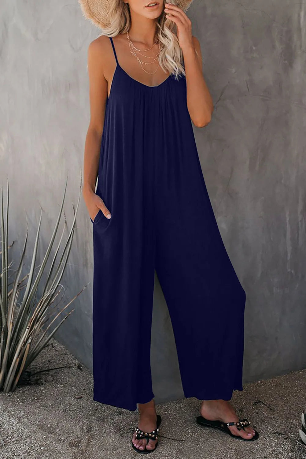 Summer Solid Color Pocket Jumpsuit