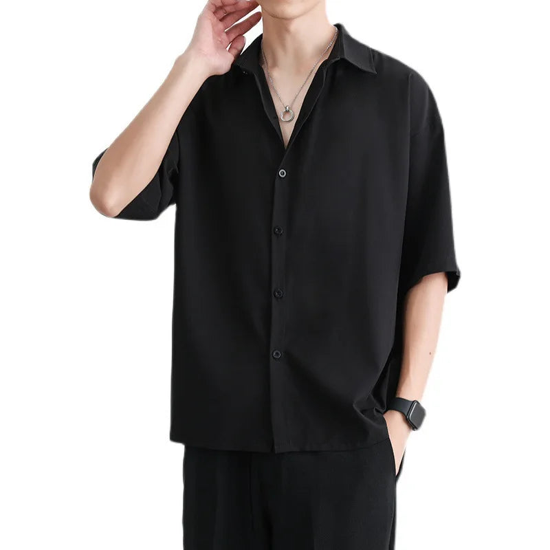 1pcs Summer Thin Men Short Sleeve Shirt Man Ice Silk Loose Style Shirt Male Fashion Casual Lapel Button-down Shirt Men Top S-3XL