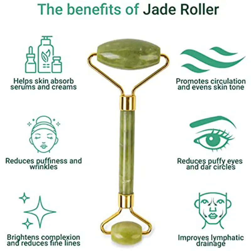 Natural Jade Facial Gua Sha and Roller Tool