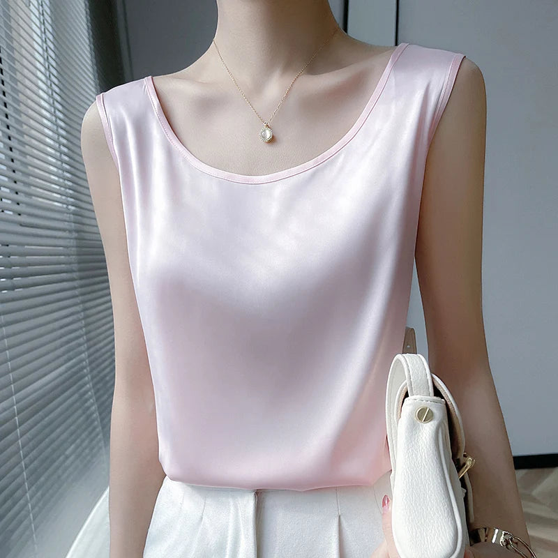 Champagne Satin Tank Top