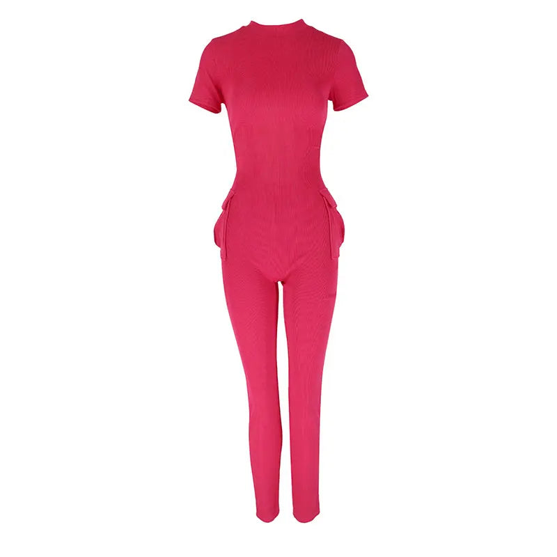 New Women's Sexy Sweet Pink Hollow-Out Jumpsuit