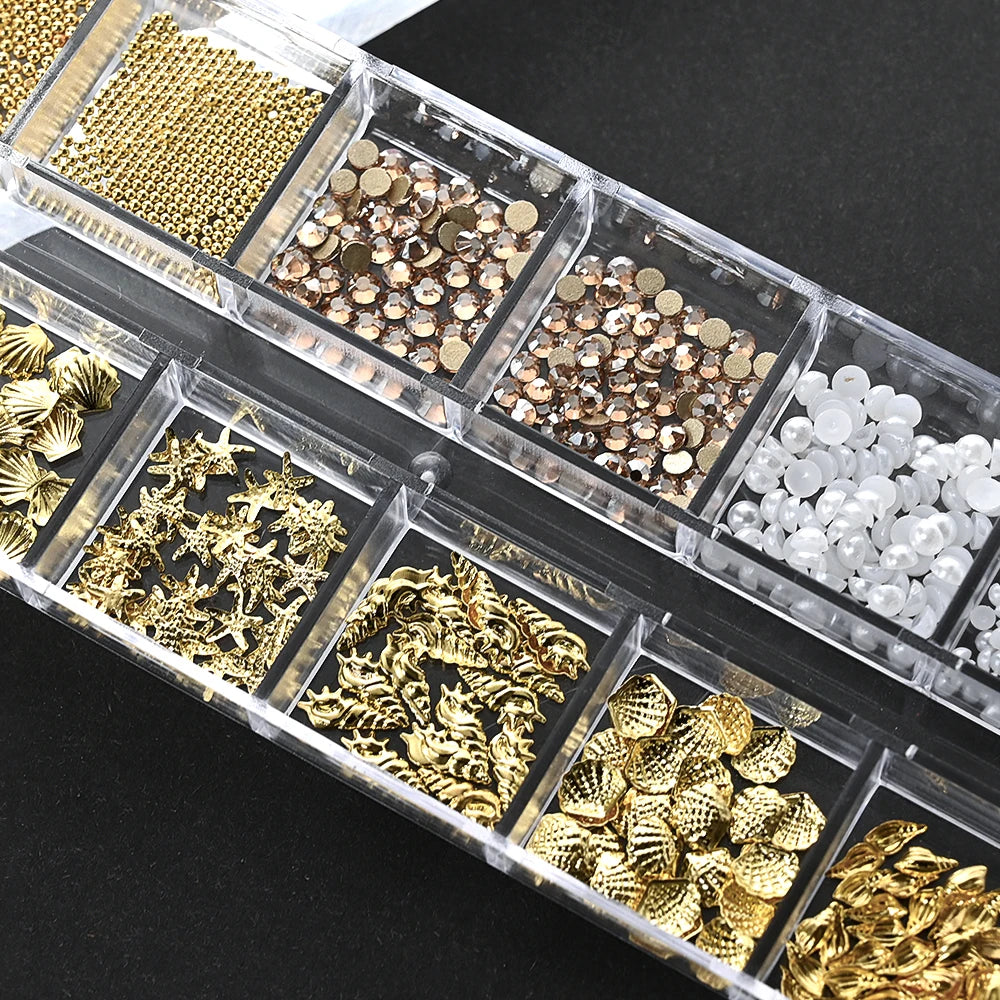 Ocean-Themed Gold Nail Charms Set