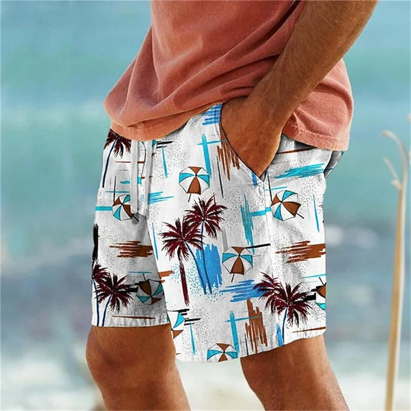 3D Palm Tree Print Beach Shorts