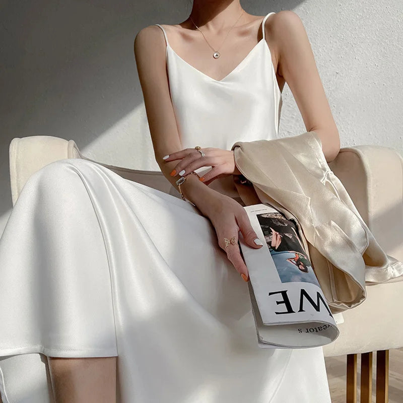 Silky V-Neck Satin Slip Dress