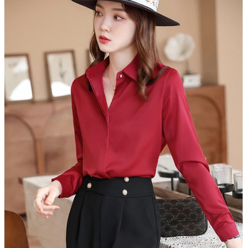 Red Satin Blouse