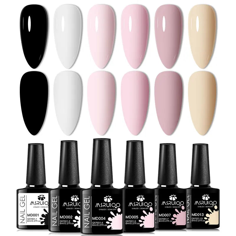 6-Piece Nude Pink Red Glitter Gel Nail Polish Set