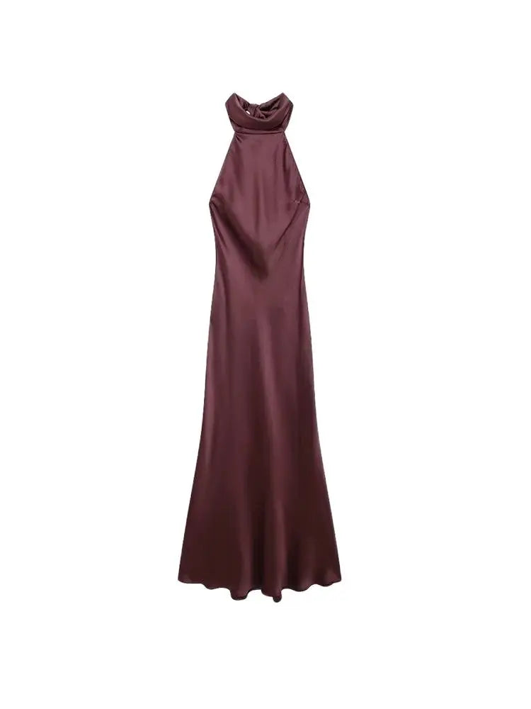 Sexy Long Satin Halter Dress