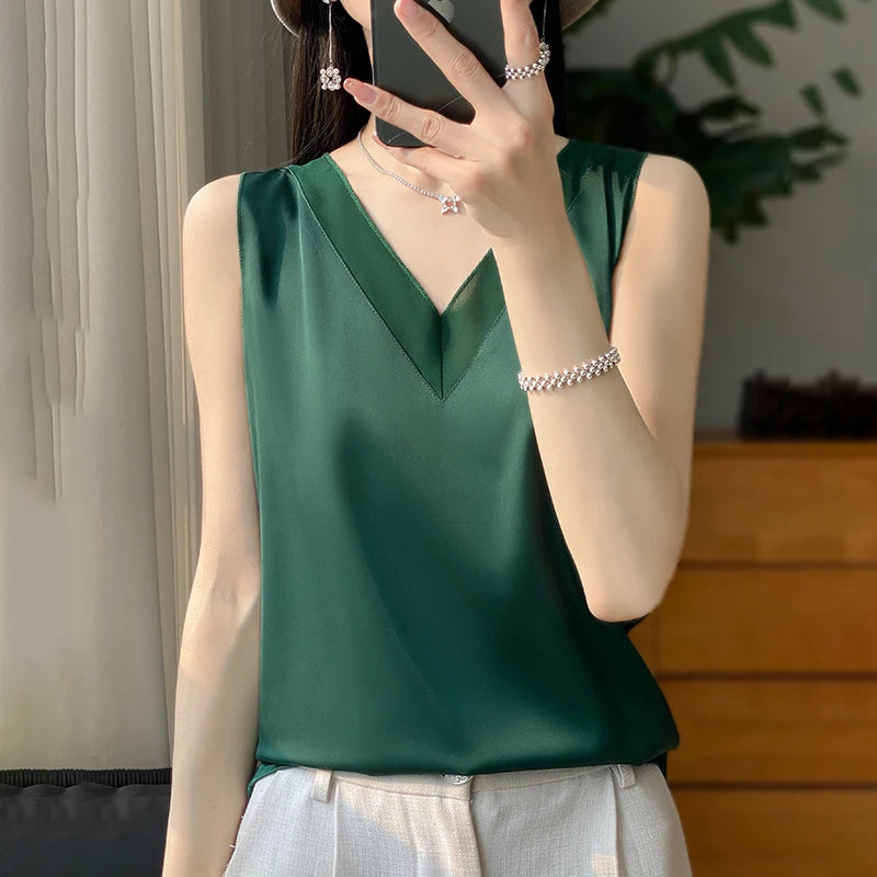 Faux Silk Short Sleeve T-Shirt