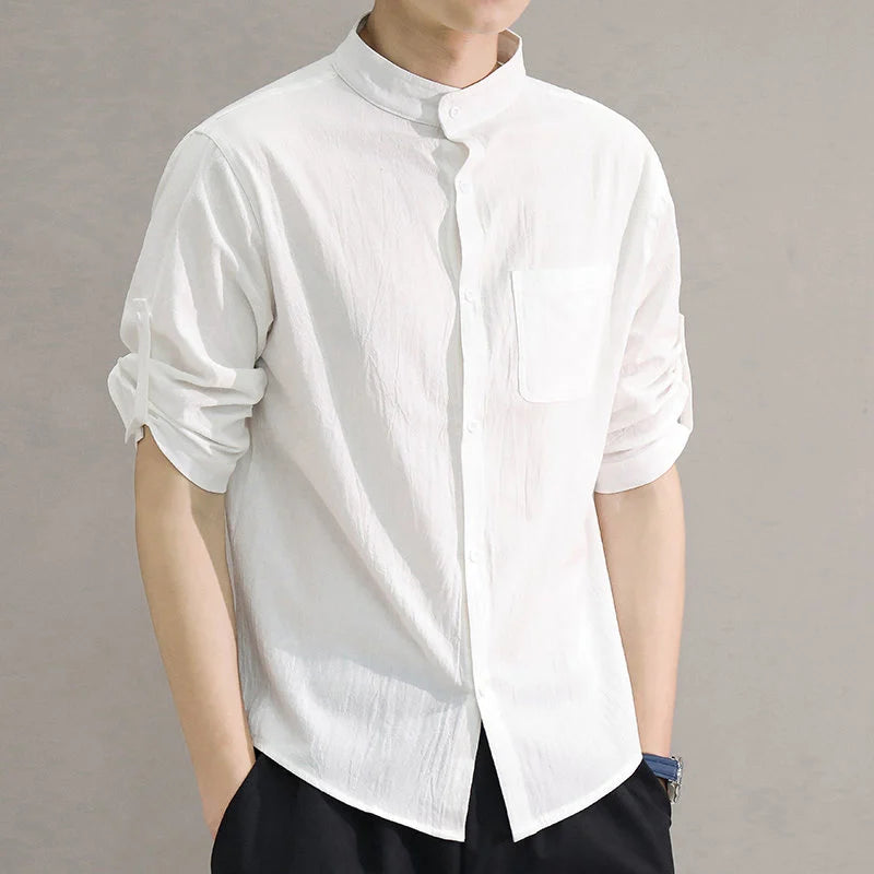 Stand Collar Casual Cotton Shirt