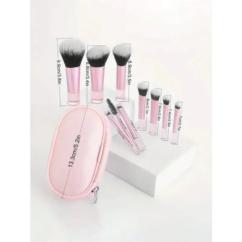 Portable 10-Piece Pink Makeup Brush Set