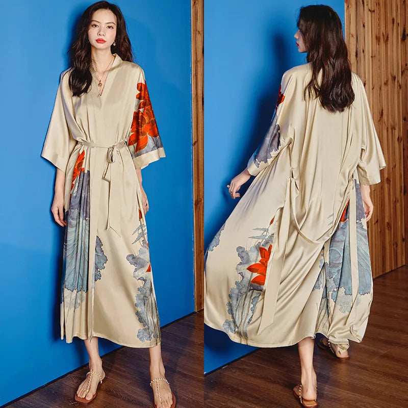 Elegant Oversized Satin Kimono Robe