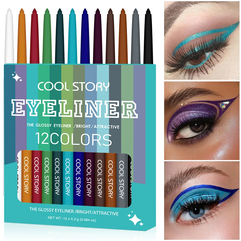12-Color Waterproof Matte Gel Eyeliner Set