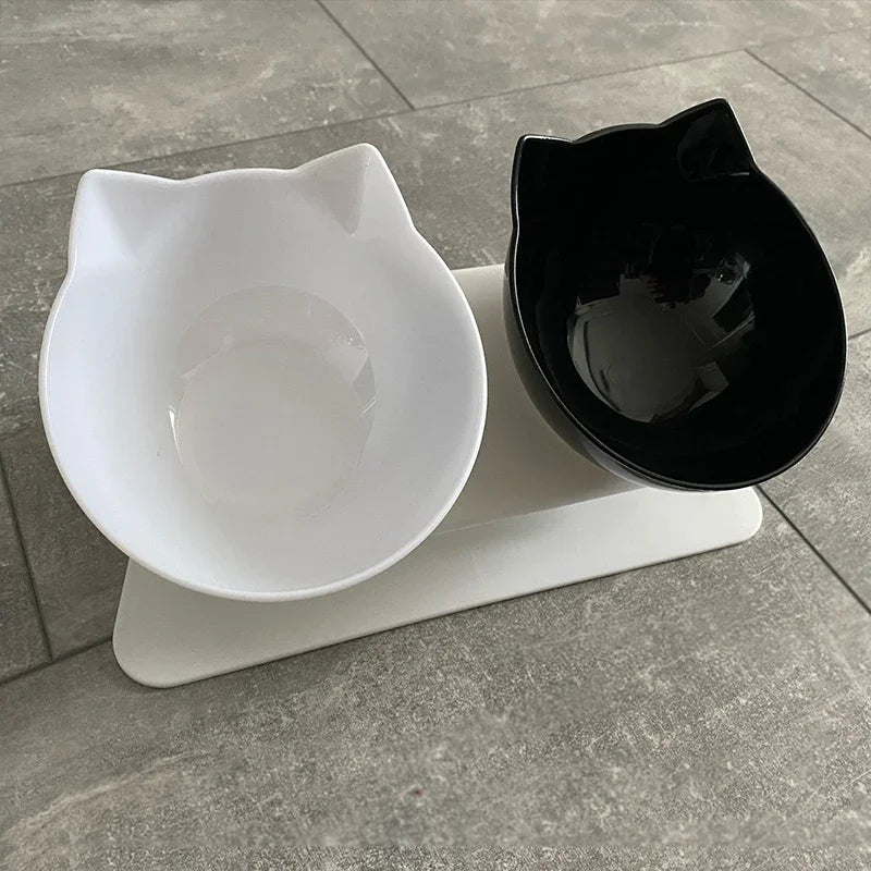 Non-Slip Double Cat Bowl with Stand for Pet Feeding