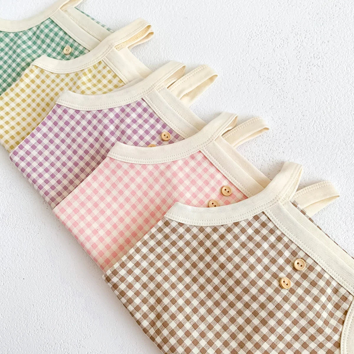 Sleeveless Plaid Jumpsuits: Summer Cotton Baby Girls Bodysuits