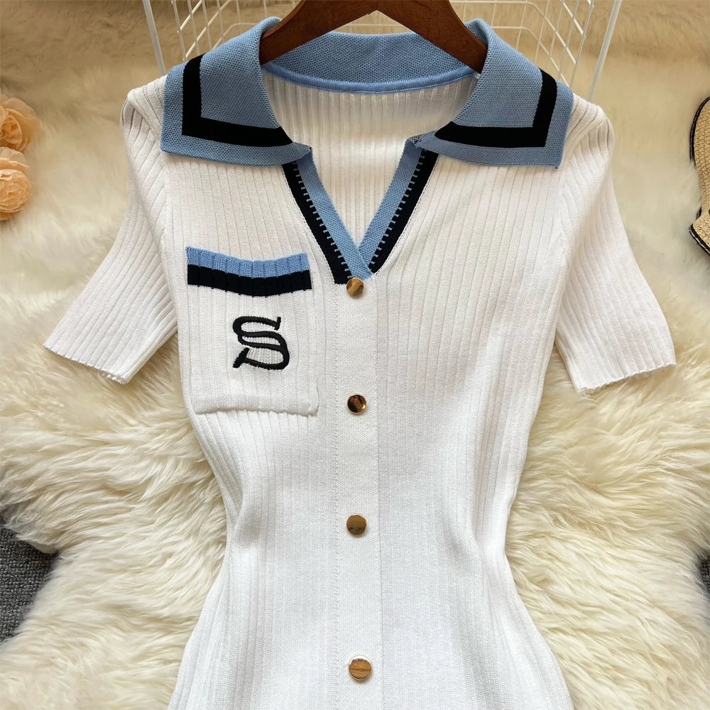 Y2K Embroidered Knitted Bodycon Dress