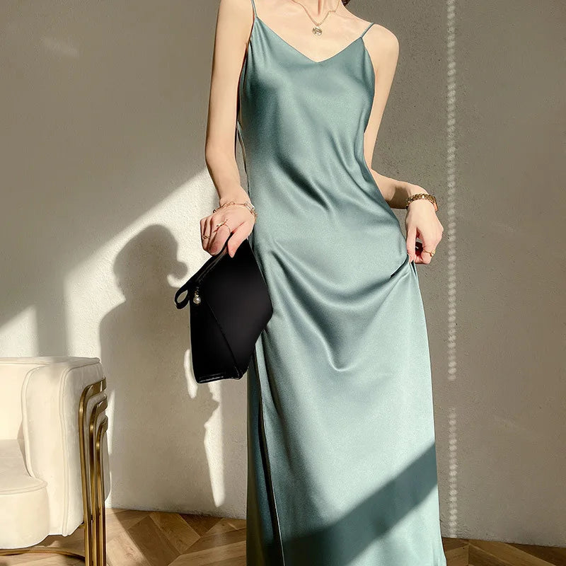 Silky V-Neck Satin Slip Dress
