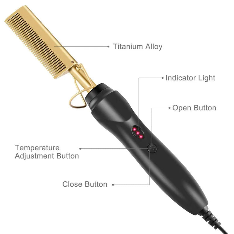 Electric Hot Comb Hair Straightener Brush